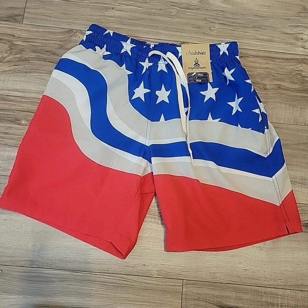 Chubbies Swim Trunks Mens XSM Red White Blue American Flag Mesh Lining NEW $69.5